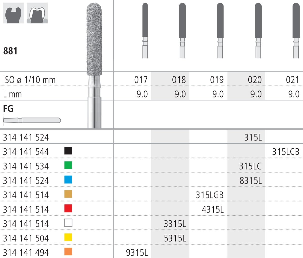 Intensiv SA Extra Coarse 0.9mm Shank, Diamond Long Round Cylinder - 6pk 881/021-black - DMI Dental Consumables Ireland - Next Day Delivery