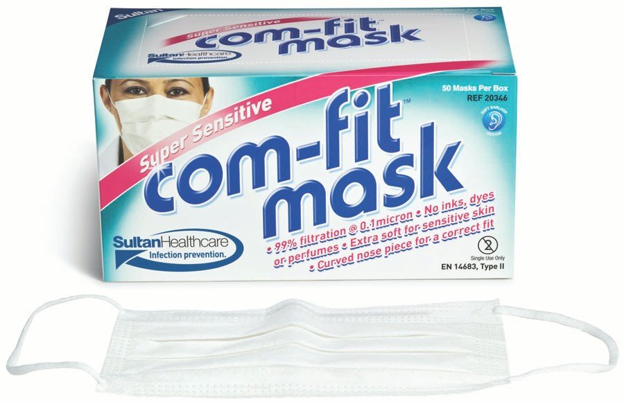 Dentsply Sultan Comfit Super Sensitive Earloop Masks - 50pk White - DMI Ireland's Leading Dental Supplier - Next Day Delivery